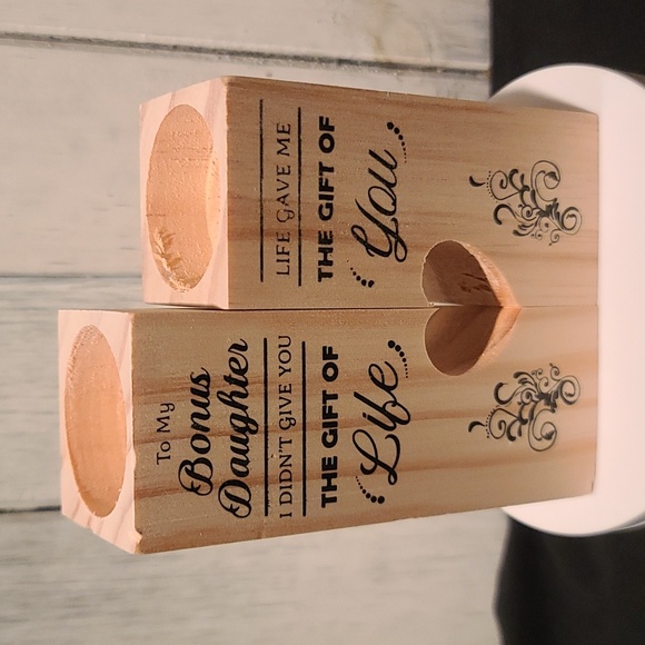 TO MY BONUS DAUGHTER poem on dual wooden tea light candle holders NWT - Picture 5 of 6